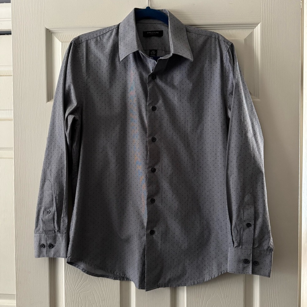 Structure Gray Patterned Slim Fit Dress Shirt Size Medium